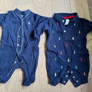 Polo by Ralph Lauren Blue Footies One Piece + logo romper